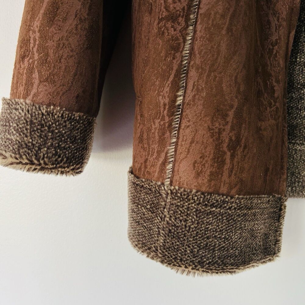 Prestige Brown Vegan Suede Sherpa Lined Fur Collar UltraSoft Jacket Coat Mens XL - Picture 4 of 10